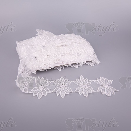 Цветочки из капроновой ленты, ширина 80 мм, намотка 15 ярдов, цвет белый фото 2