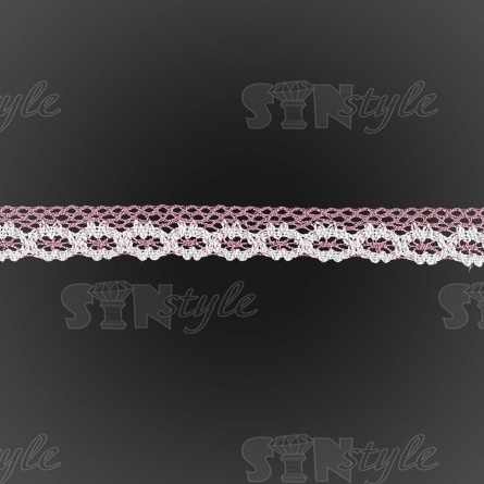 Кружево вязаное плетеное, ширина 20 мм, цвет розовый+белый, намотка 15 ярдов фото 2