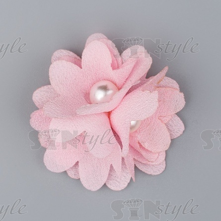 Цветочки декоративные с бусинами, цвет светло-розовый, диаметр 40 мм,  фото 1