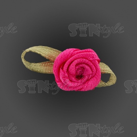 Цветочек из атласной ленты, фуксия, размер 15 мм фото 1