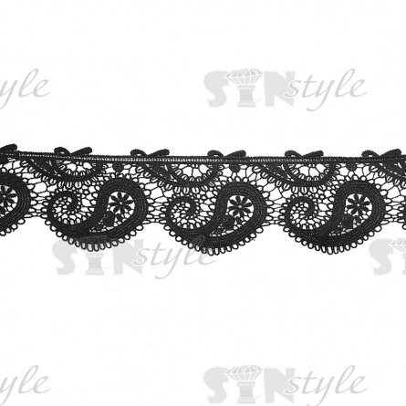 Кружево вязаное ажурное, цвет черный, намотка 15 ярдов, ширина 115 мм фото 2