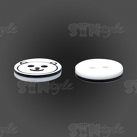 Пуговица пластиковая на два прокола "Медвежонок", белая с черным, 20L фото 3