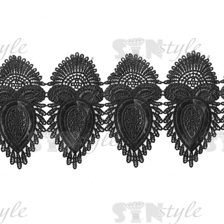 Кружево кожаное, красивая ажурная гирлянда, состоящая из отдельных причудливых элементов, ширина 145 мм, намотка 10 ярдов, цвет черный фото 2