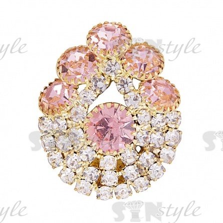 Пуговица металлическая на ножке, размер 17х24мм, цвет золотой, стразы белые и светло-розовые фото 1