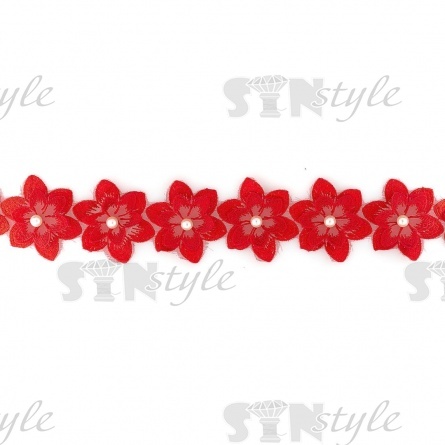 Цветочки из капроновой ленты, ширина 60 мм, намотка 20 ярдов.цвет красный (№ 4) фото 2