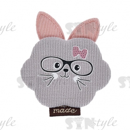 Аппликация 3D "Зайчик", цвет серый+грязно-розовый, размер 50х65 мм фото 1