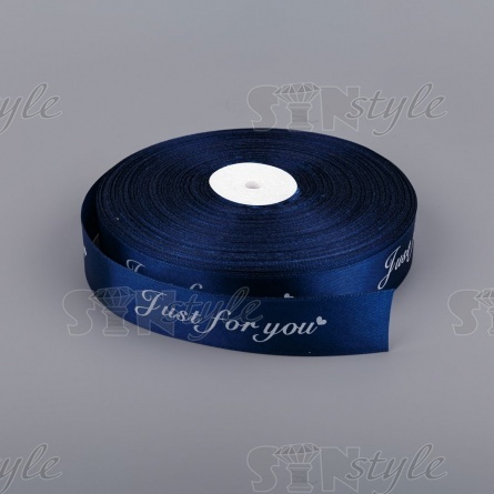 Лента атласная с принтом, ширина 25 мм, намотка 100 ярдов, цвет темно-синий (№38)  фото 1