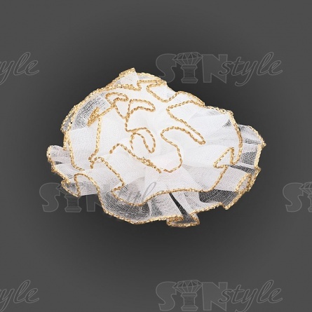 Цветочек из капроновой ленты, белый с золотом, размер 55 мм фото 2