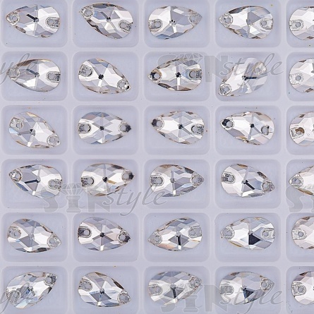 Стразы пришивные стеклянные, форма капля, цвет белый прозрачный, размер 7*12 мм фото 2