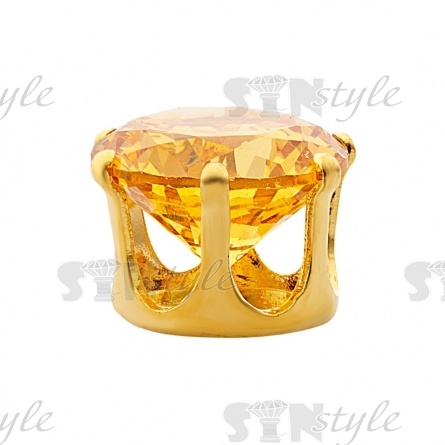 Стразы пришивные стеклянные в цапах, форма круг, цвет золото+желтый, диаметр 8 мм фото 2