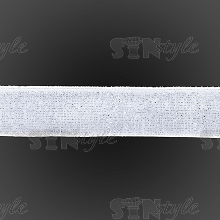 Лента бархатная с люрексом, ширина 15 мм, цвет 01 (белый), намотка 20 ярдов фото 2