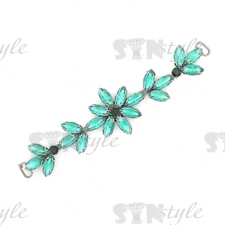 Фигурная пряжка  со стразами, цвет темный никель+зеленые стразы, размер 35*145 мм. фото 1