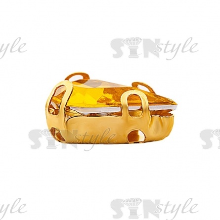 Стразы пришивные акриловые в цапах, форма капля, цвет золото+желтый, размер 6х10мм, 200 шт/уп. фото 2