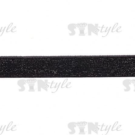 Лента бархатная с люрексом, ширина 15 мм, цвет 03 (черный), намотка 20 ярдов фото 1