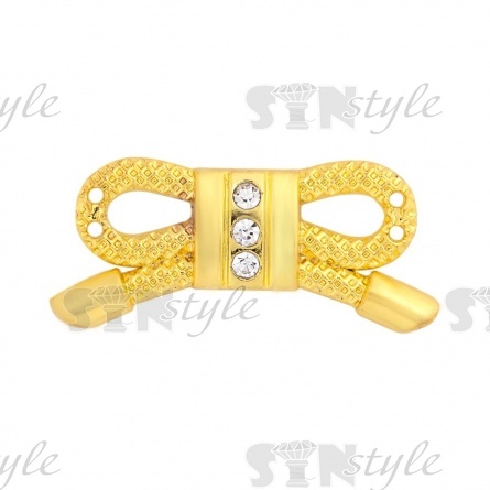 Декоративное украшение пришивное металлическое, цвет золотой+белые стразы, размер 30х15 мм фото 1