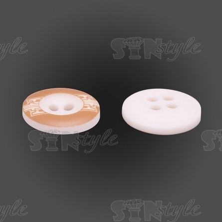 Пуговица пластиковая на четыре прокола, размер 24L, цвет белый с бежевым фото 3