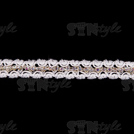 Тесьма отделочная со стразами, ширина 12 мм, цвет белый, стразы белые, намотка 15 ярдов фото 1