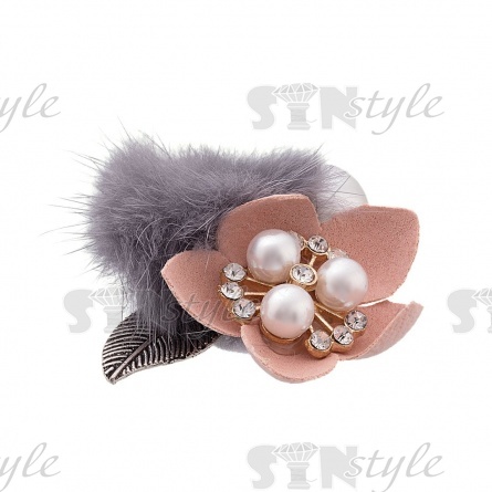 Цветочки декоративные с мехом, размер 50х40 мм, цвет бежевый фото 2