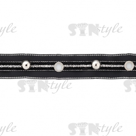 Декоративная тесьма с люверсами и стразами,  цвет черный, ширина 25 мм, намотка 15 ярдов фото 2