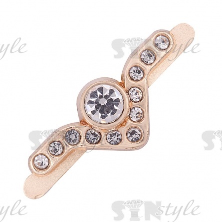 Брошь металлическая, крепление усики, размер 22 мм х 8 мм, цвет золотой+белые стразы фото 1