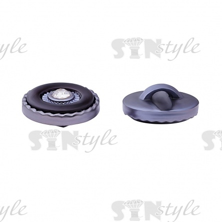 Пуговица пластиковая на ножке, круглая, цвет темный никель+черный+белая страза, размер 40L фото 2