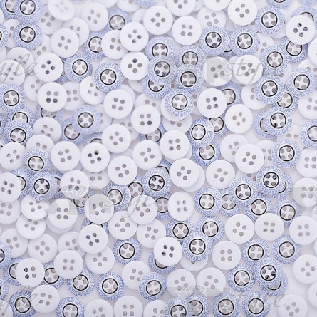 Пуговица пластиковая на четыре прокола, размер 18L, цвет белый/голубой фото 4