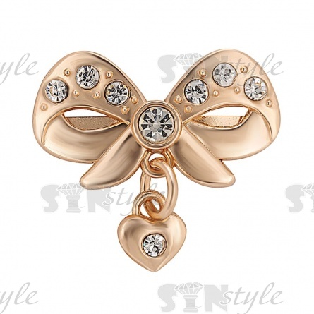 Брошь металлическая, крепление усики, размер 30х27 мм, цвет золото+белые стразы фото 1