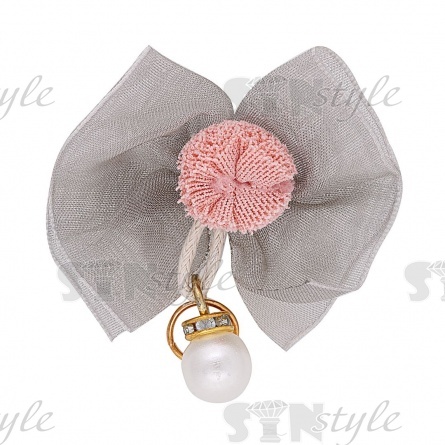 Аппликация 3D "Бантик", цвет серый+грязно-розовый, размер 50х45 мм фото 1