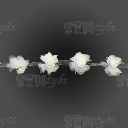Кружево "Цветочки" на капроновой ленте, нежная цветочная гирлянда с объемными цветами, ширина 60 мм, цвет белый (65), намотка 10 ярдов фото 2