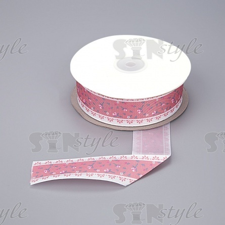 Декоративная атласная лента с цветочным принтом, цвет грязно-розовый, ширина 25 мм, намотка 20 ярдов фото 1