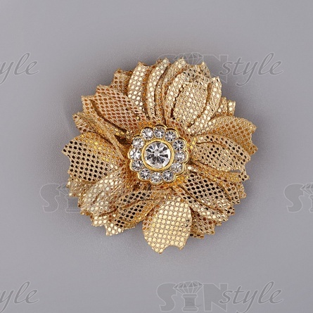 Цветочки декоративные со стразами, цвет золотой, диаметр 30 мм,  фото 1