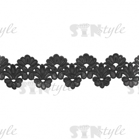 Кружево кожаное, красивая цветочная гирлянда из крупных и маленьких цветов, ширина 90 мм, намотка 10 ярдов, цвет черный фото 1