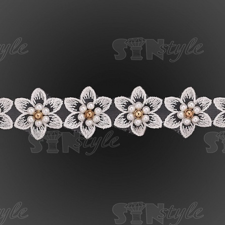 Кружево "Цветочки" на капроновой ленте, ширина 30 мм, цвет белый, намотка 20 ярдов фото 3