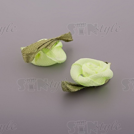 Цветочек из атласной ленты, салатовый, размер 15 мм фото 2