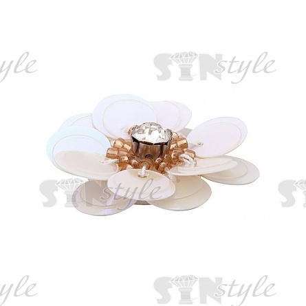 Аппликация с элементами из бисера и страз, цвет белый радужный (голография), диаметр 30 мм фото 2