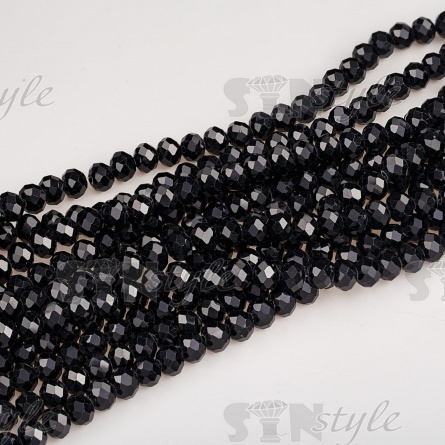 Бусины граненые Рондель (стекло), цвет черный (02), 8 мм, 65 шт/нить фото 1