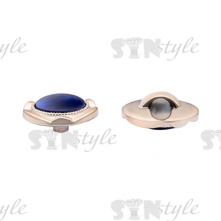 Пуговица пластиковая на ножке, круглая, золотая основа, синяя вставка под мрамор, размер 28L фото 3