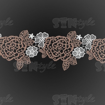 Кружево вязаное ажурное, цвет белый и грязно-розовый, намотка 15 ярдов, ширина 95 мм фото 1