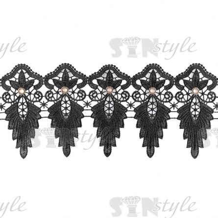 Кружево ажурное с отделкой, нежная кружевная гирлянда из полуцветочков и листьев с люверсами по всей длине издели, ширина 14 мм, намотка 15 ярдов, цвет черный фото 1