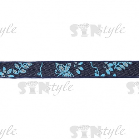 Джинсовая лента с цветочным принтом голубого цвета, ширина 25 мм, намотка 20 ярдов фото 2