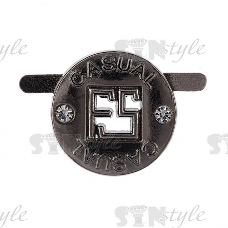 Брошь металлическая, тип крепления "усики", диаметр 15 мм, цвет темный никель+белые стразы фото 1