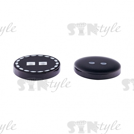 Пуговица пластиковая на два прокола, черная с белым, размер 28L фото 3