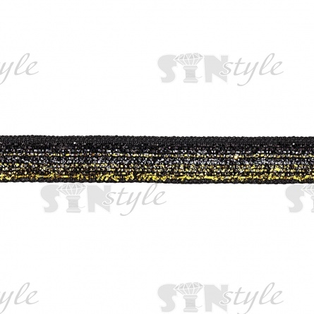 Лента бархатная с люрексом, ширина 10 мм, цвет черный+золотой, намотка 50 ярдов фото 2