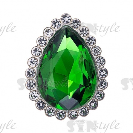 Стразы пришивные стеклянные в оправе, форма капля, цвет серебро+зеленый+белый, размер 10х14 мм, 112 шт/уп  фото 1