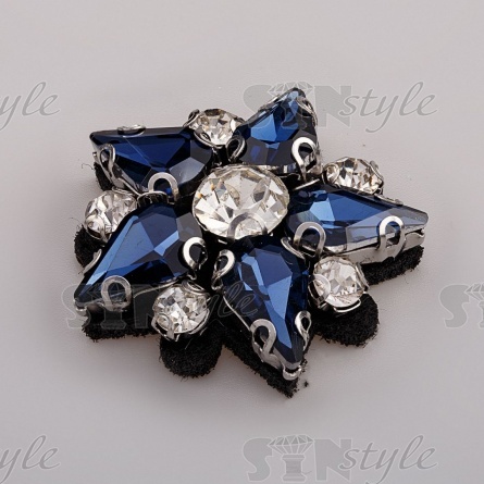 Аппликация с элементами из страз на фетровой основе, цвет темно-синий, размер 30 мм фото 2