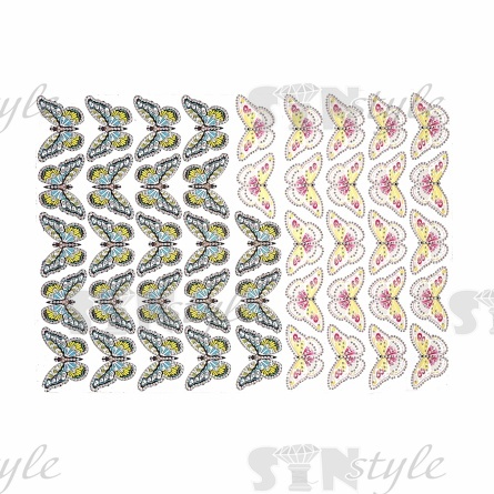 Термоаппликация "Бабочка" из стеклянных страз, размер 65х37 мм, 45 шт на листе, лист 240х400 мм фото 1