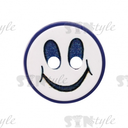Пуговица пластиковая на два прокола "Смайлик", размер 20L, цвет белый/синий фото 1