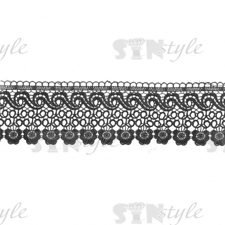 Кружево ажурное с нежным причудливым цветочным узором и фестонами по краям, ширина 95 мм, цвет черный, намотка 15 ярдов фото 2