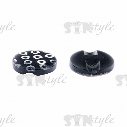 Пуговица пластиковая на полуножке, размер 24L, черная основа с серебряными пайетками фото 2