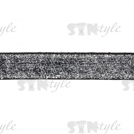 Лента бархатная с люрексом, ширина 20 мм, цвет черный+серебряный, намотка 50 ярдов фото 1